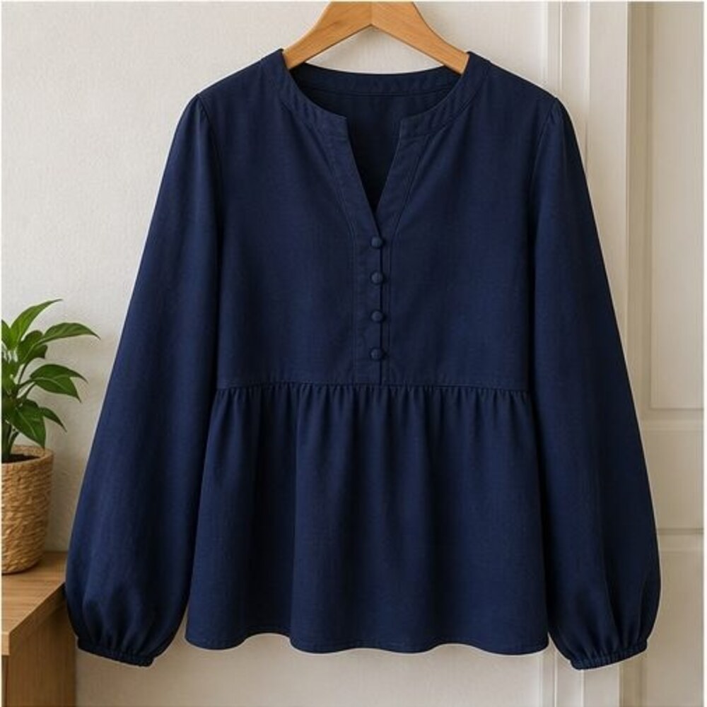 Navy Peplum Top